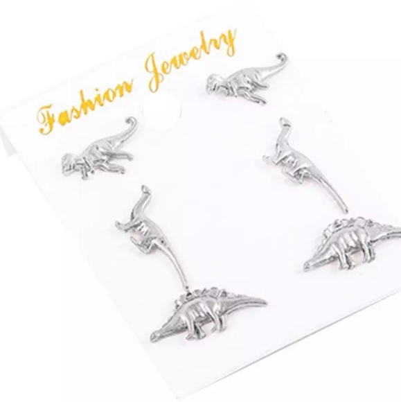 Dinosaur Earrings, 3 Pairs Silvertone - Picture 4 of 4